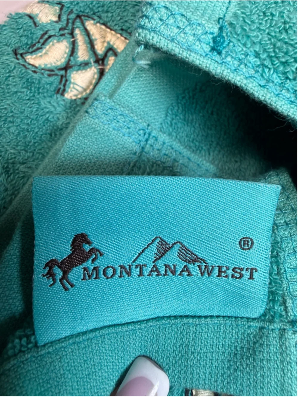 Montana West 6 Pc Embroidered Cross Hand Towel Set Western Turquoise Brown Cream